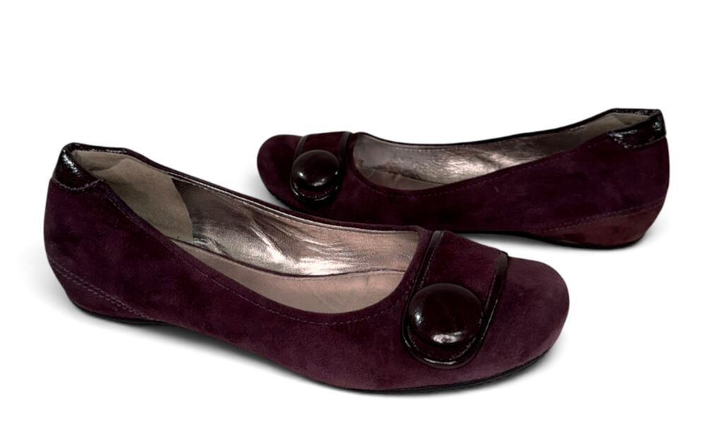 Ecco Boullion Ballet Flats Plum Suede Big Button Slip On Womens US 8.5-9M/39